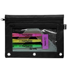 PENCIL POUCH: 3 PRONG  DOUBLE ZIPPER 9.5"X7" - BLACK