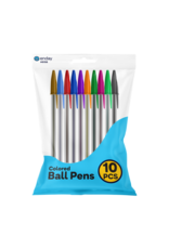 BALL POINT PEN SET:  ASSORTED BRIGHT COLORS - 10 PACK