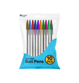 BALL POINT PEN SET:  ASSORTED BRIGHT COLORS - 10 PACK