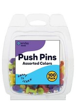 PUSH PINS -  ASSORTED COLORS - 100 PACK