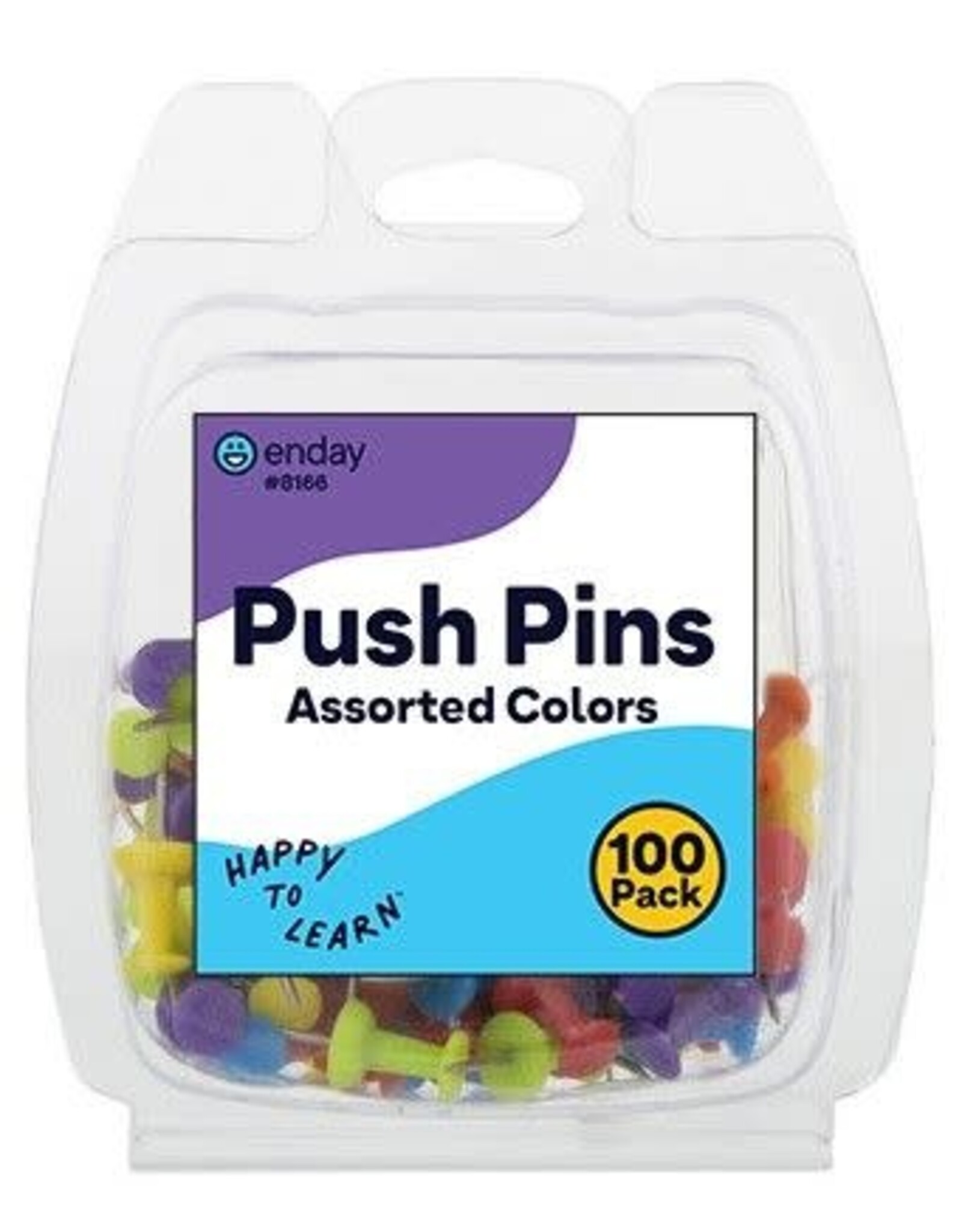PUSH PINS -  ASSORTED COLORS - 100 PACK