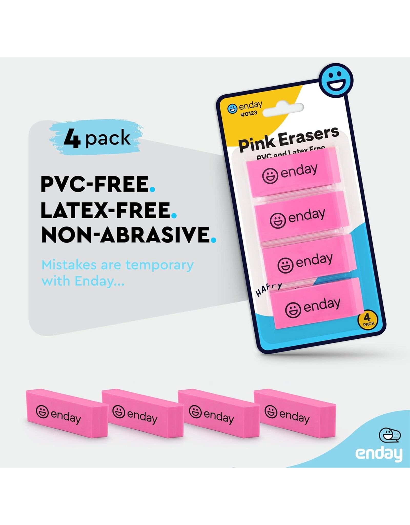 PINK SOFT BEVEL  ERASER- 4 PACK