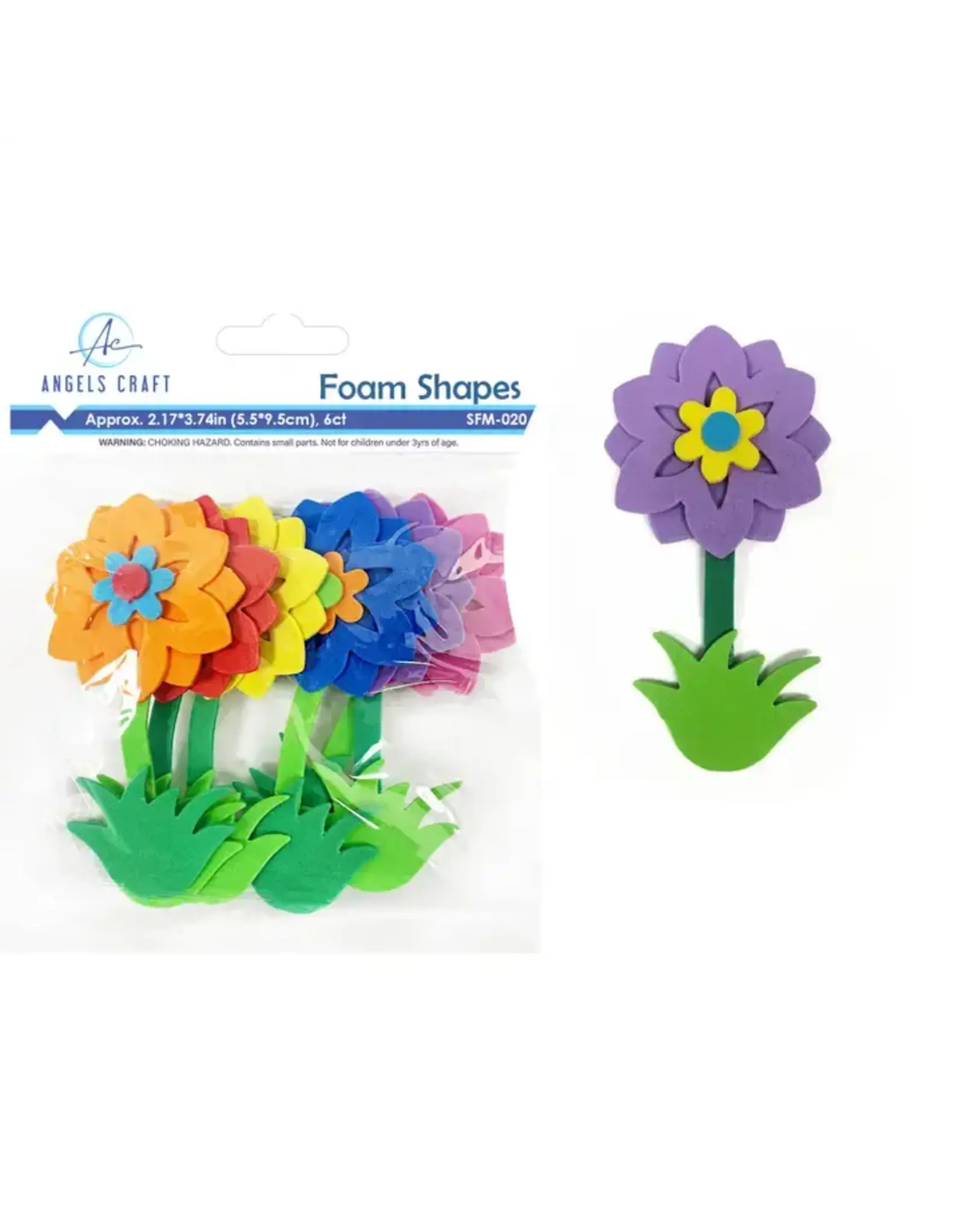 CRAFT FOAM SHAPES FLOWERS  3.54" - 6 PACK