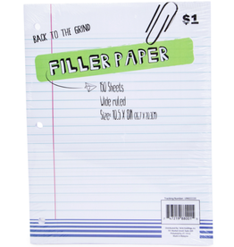 NORCOM FILLER PAPER - 10.5"x8" -  Wide Ruled - 150 sheets - 5 PACK