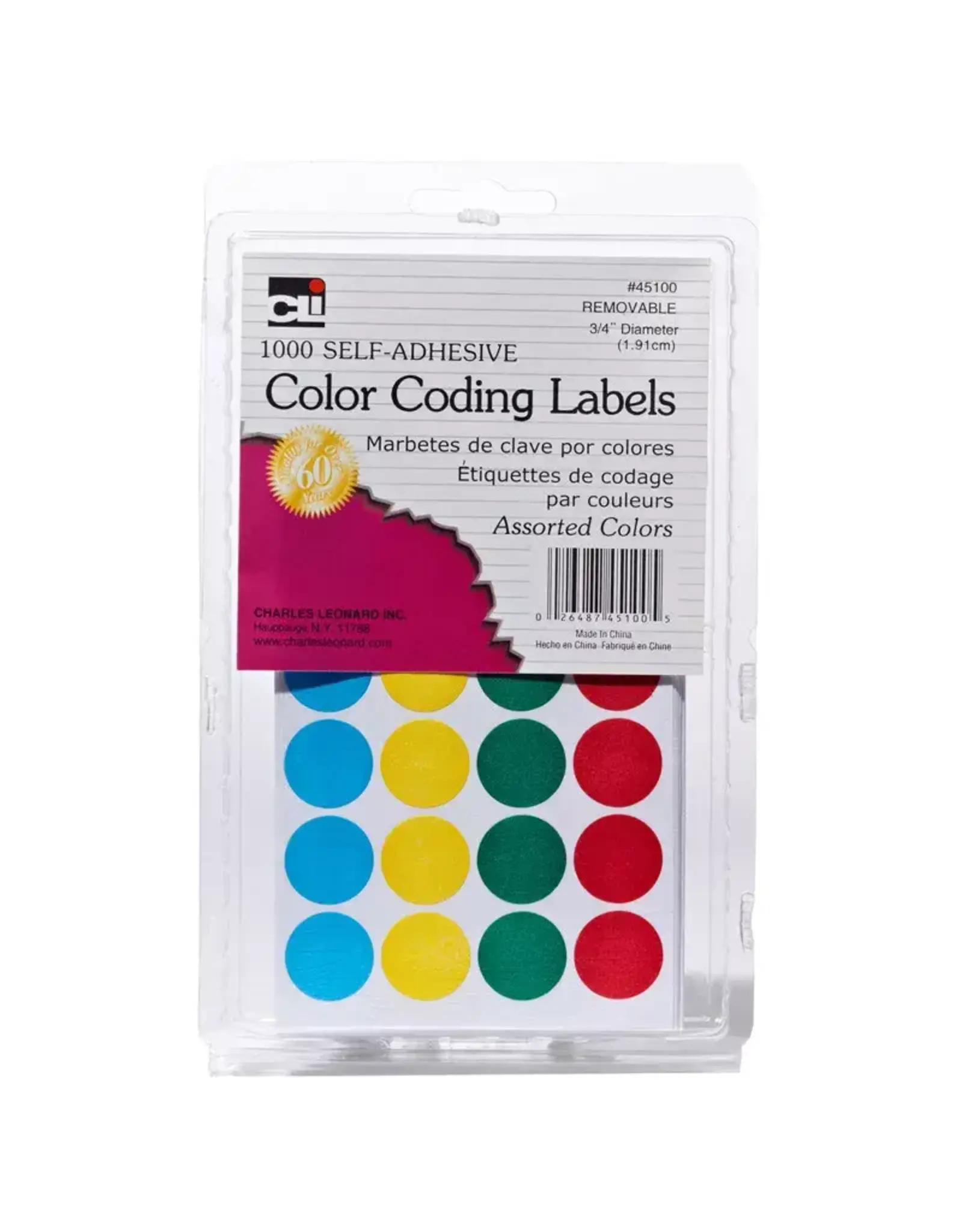 COLOR CODING STICKER:  ¾", ROUND ASSORTED COLORS 1000 PACK