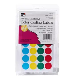 COLOR CODING STICKER:  ¾", ROUND ASSORTED COLORS 1000 PACK
