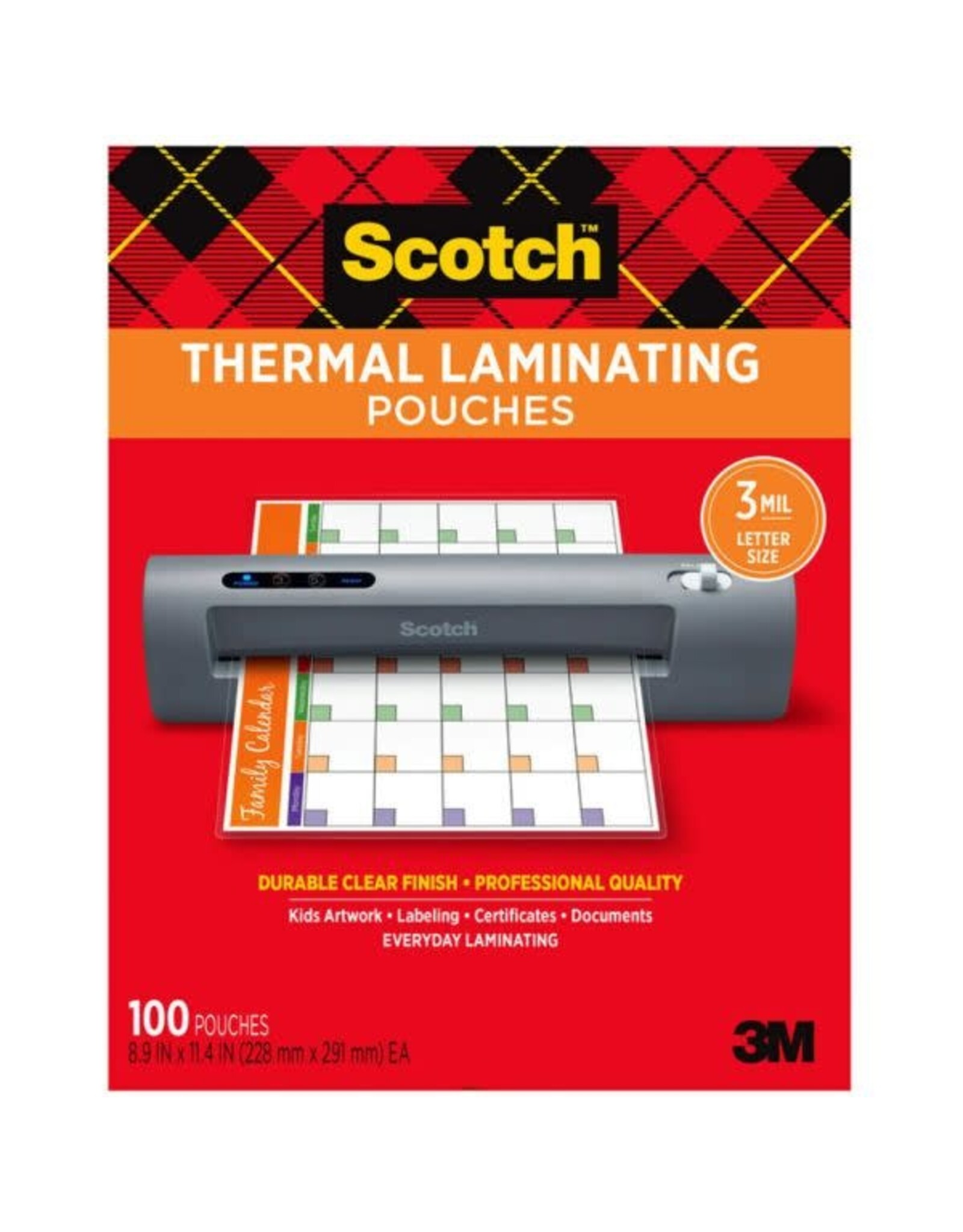 SCOTCH LAMINATING SHEETS LETTER SIZE 8.9"X11.4" 3MIL - 100 PACK
