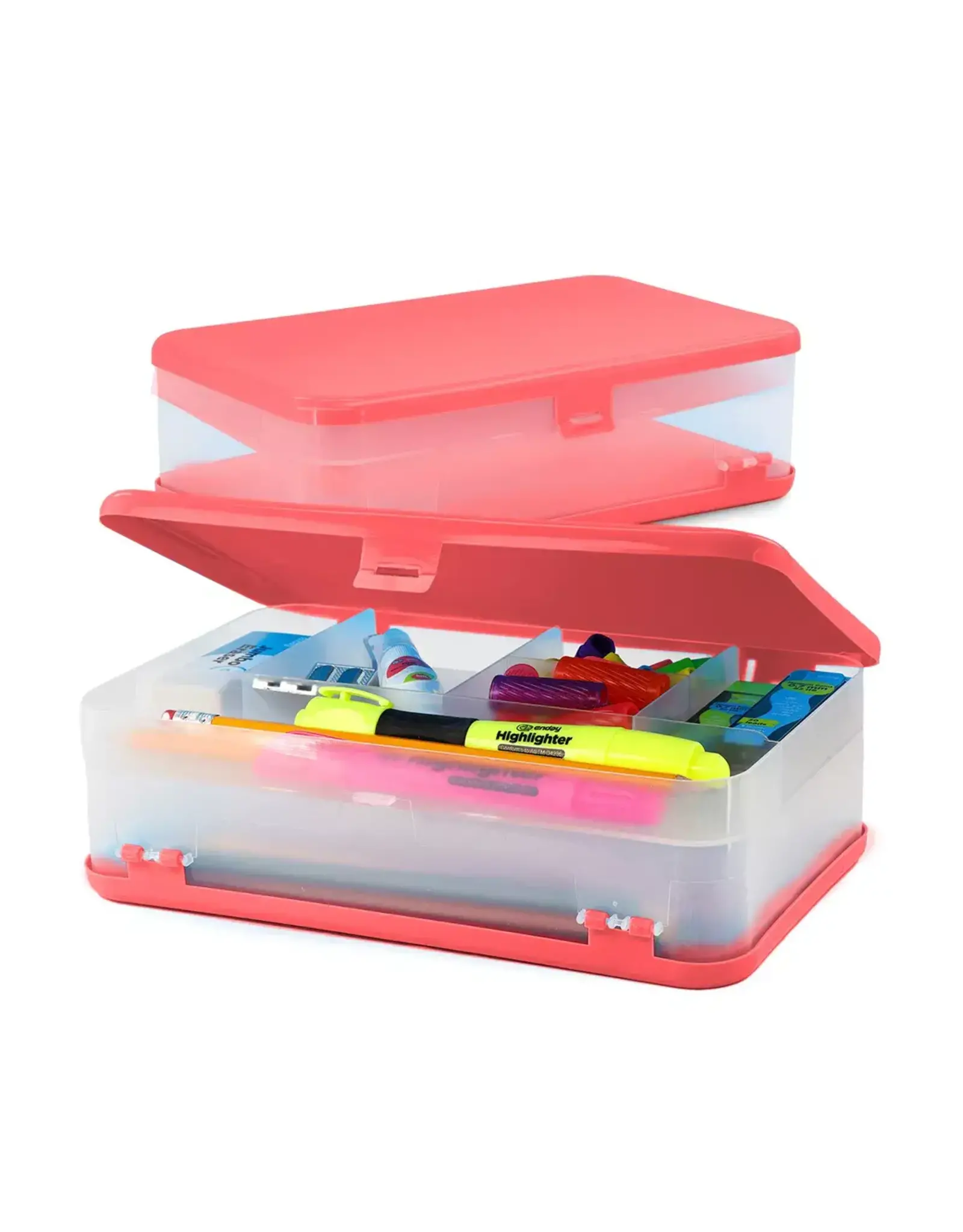 PENCIL CASE: 8.5"X5.75"X2.5" DOUBLE DECK - RED