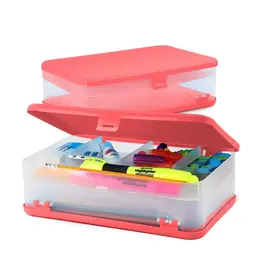 PENCIL CASE: 8.5"X5.75"X2.5" DOUBLE DECK - RED