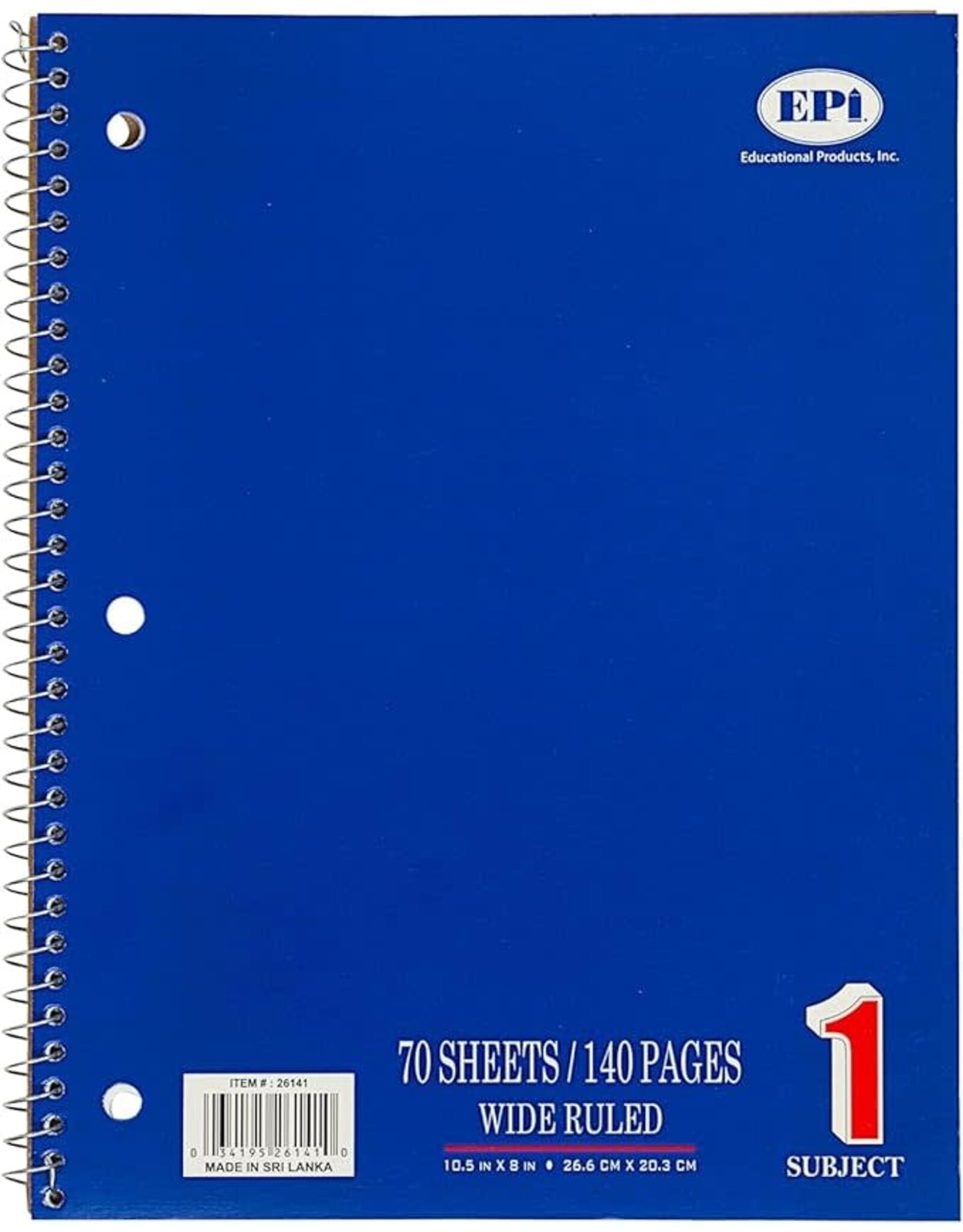 SPIRAL NOTEBOOK - WIDE RULED 1 SUBJECT 70 SHEETS