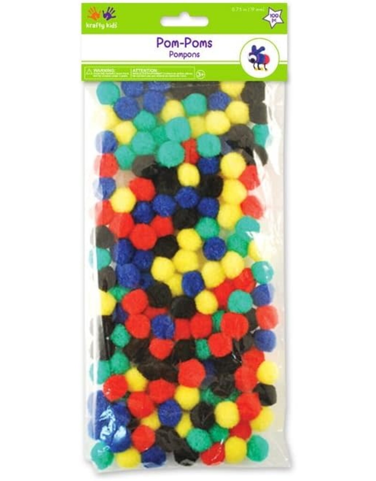 POM POMS 3/4" PRIMARY ASSORTED 100PC