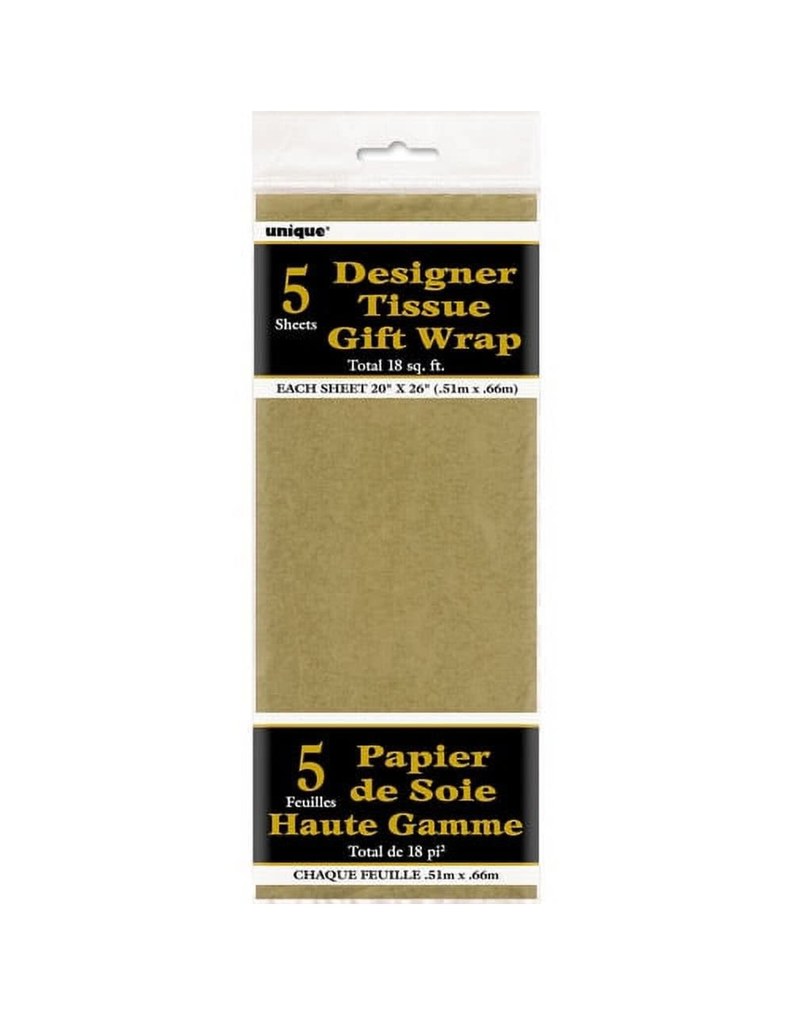 Unique TISSUE PAPER: 20"X26" METALLIC GOLD 5 SHEET