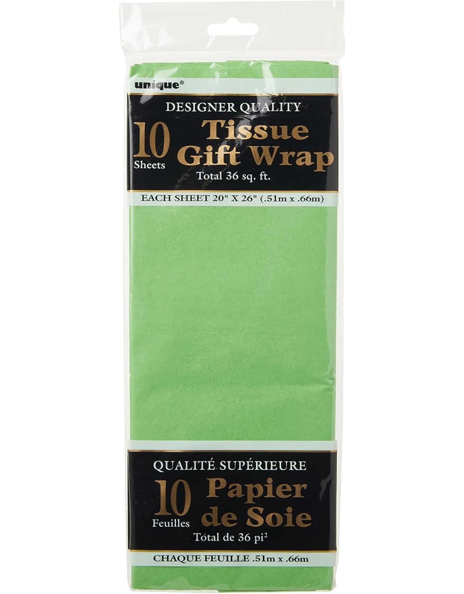 Unique TISSUE PAPER: 20"X26" LIME GREEN 10 SHEET