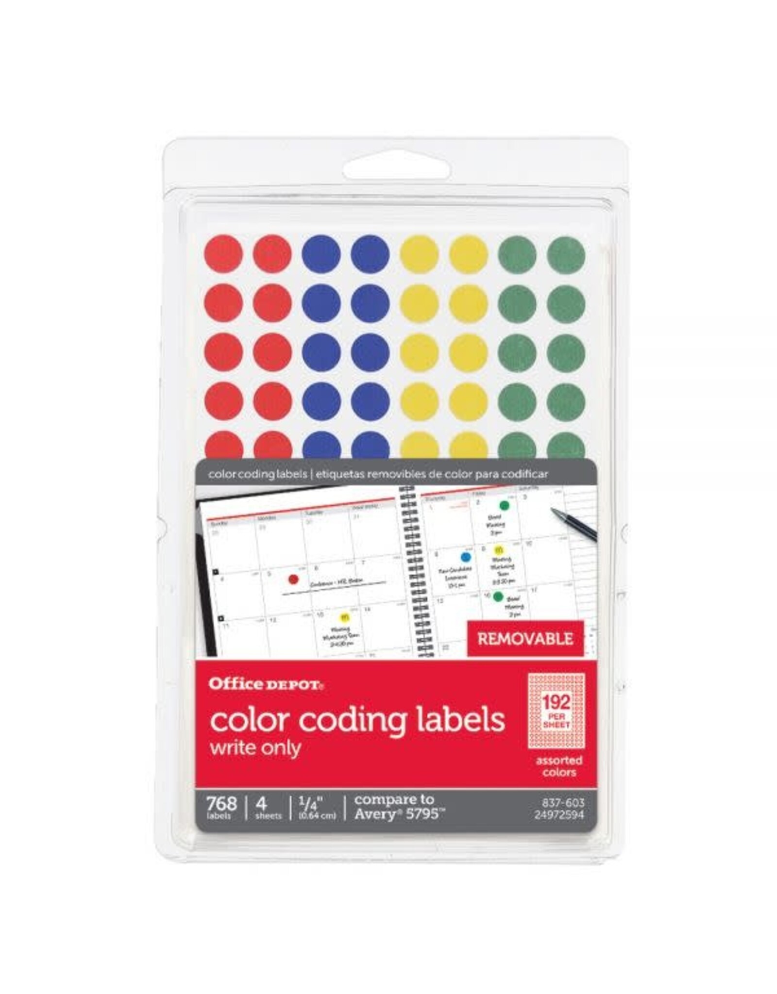 COLOR CODING STICKER:  ¼" ROUND ASSORTED COLORS - 768 PACK