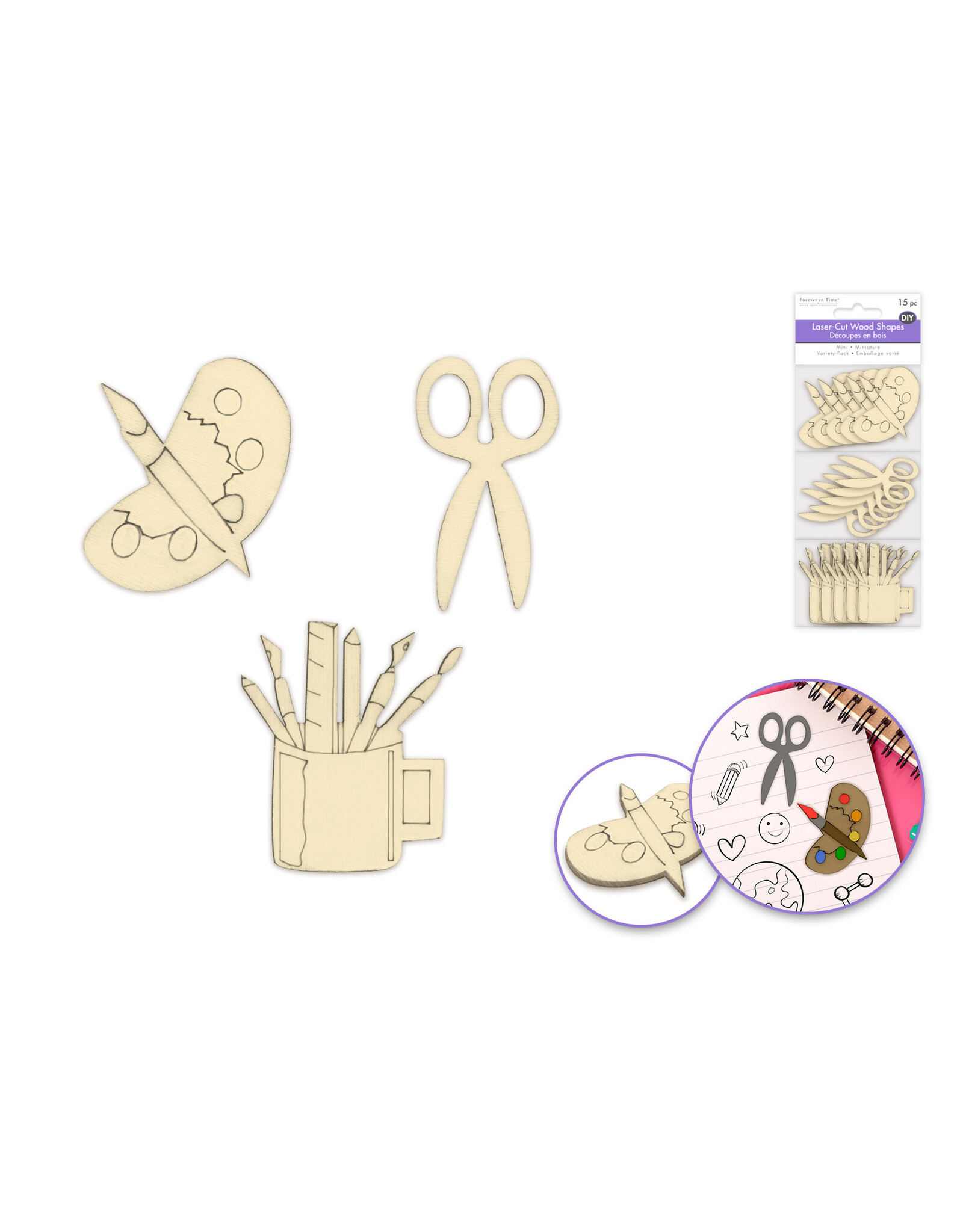WOOD CUT OUTS CRAFT SUPPLIES- ASSORTED STYLES 15 PACK