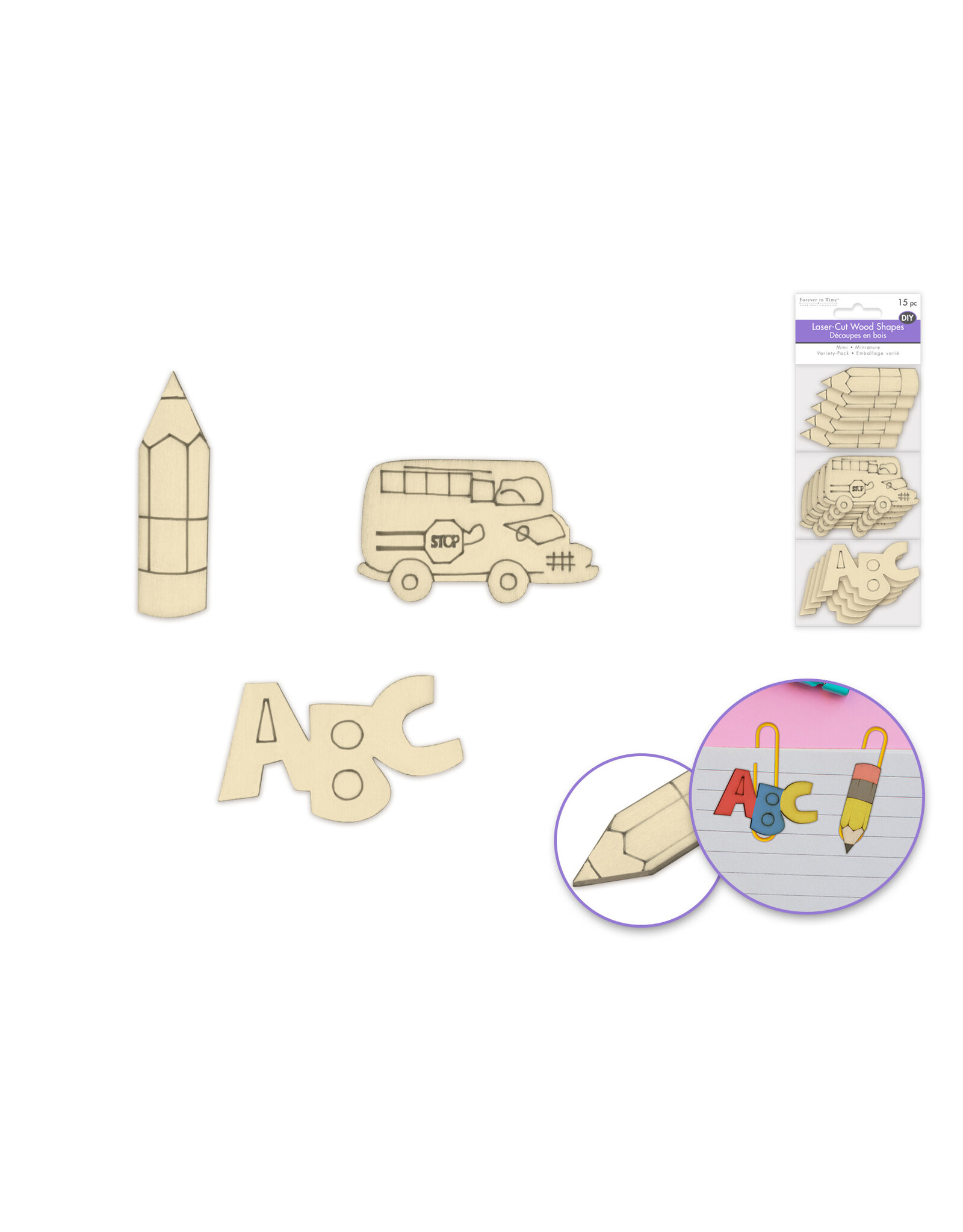 WOOD CUT OUTS SCHOOL SUPPLIES- ASSORTED STYLES 15 PACK