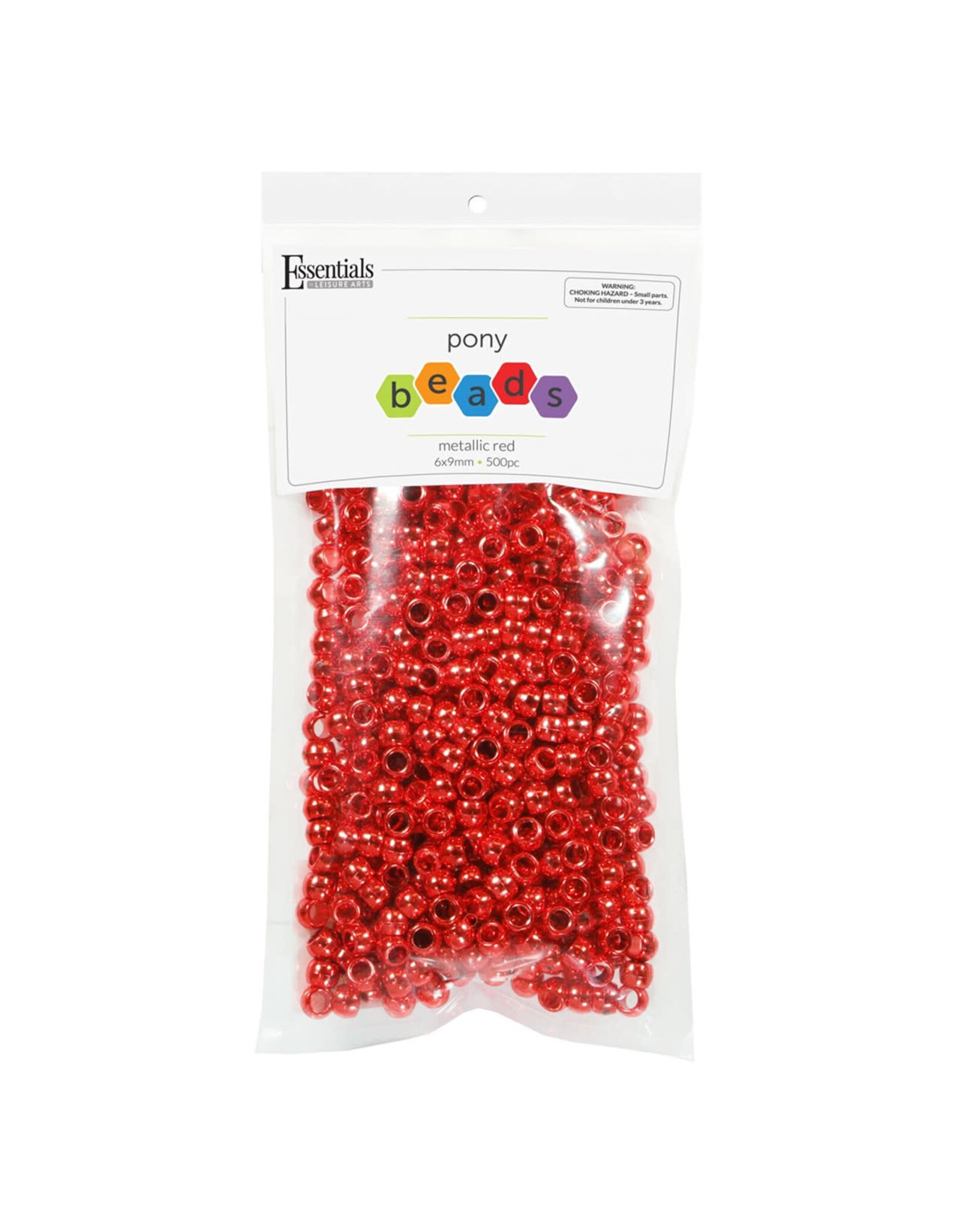 Essentials PONY BEADS: METALLIC RED 6mmX9mm 500 PACK