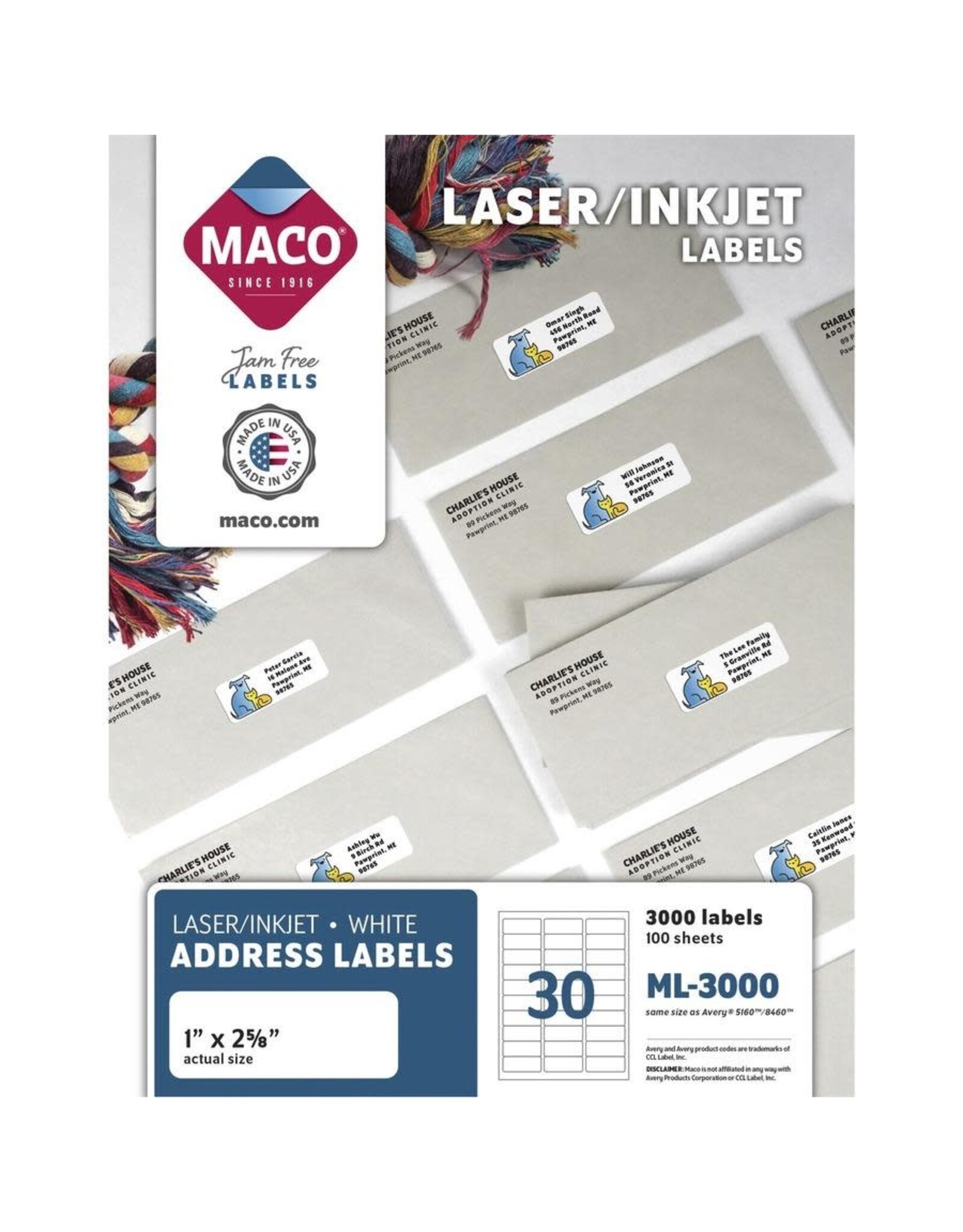 MACO WHITE LABEL 30 PER SHEET 100 sheets