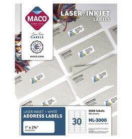 MACO WHITE LABEL 30 PER SHEET 100 sheets