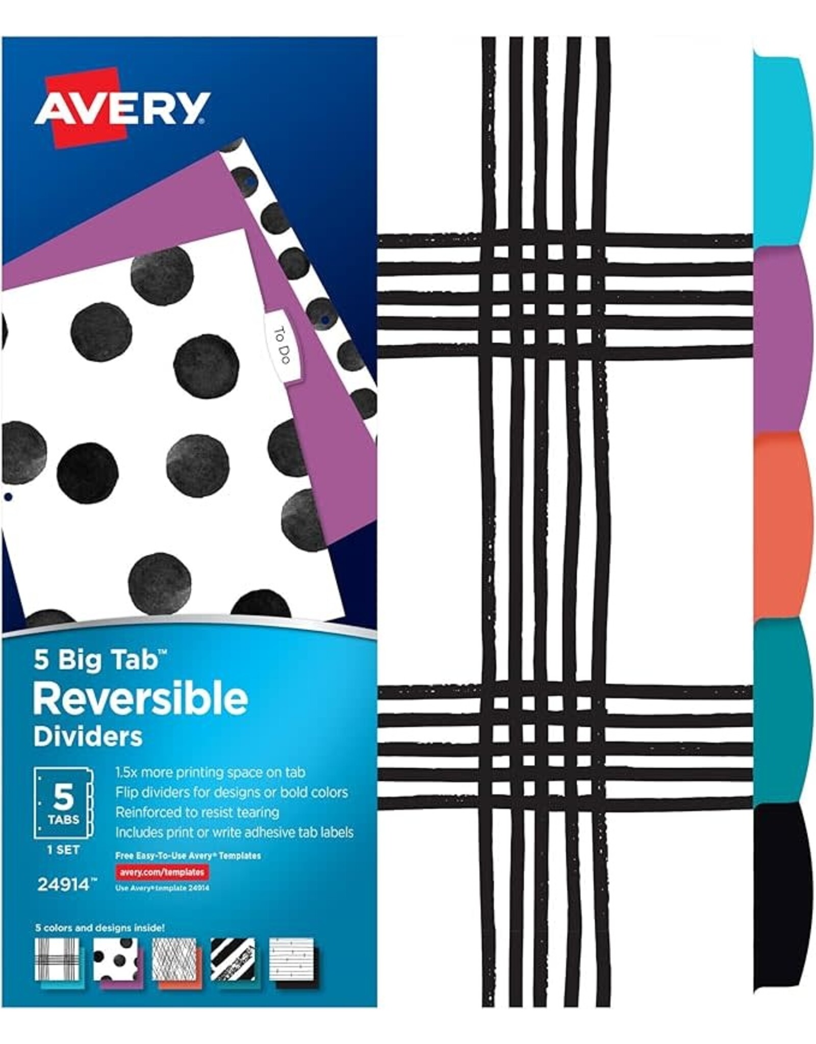 AVERY 5-TAB DIVIDERS  w/ REVERSIBLE DESIGNS