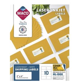 MACO WHITE MAILING LABELS - 10 PER SHEET 2"x4" 100 sheets
