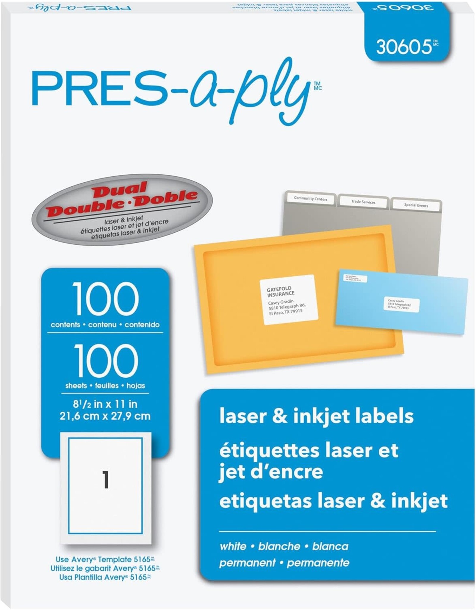 WHITE LABELS: FULL SHEET - 8.5"X11"  - 100 SHEETS