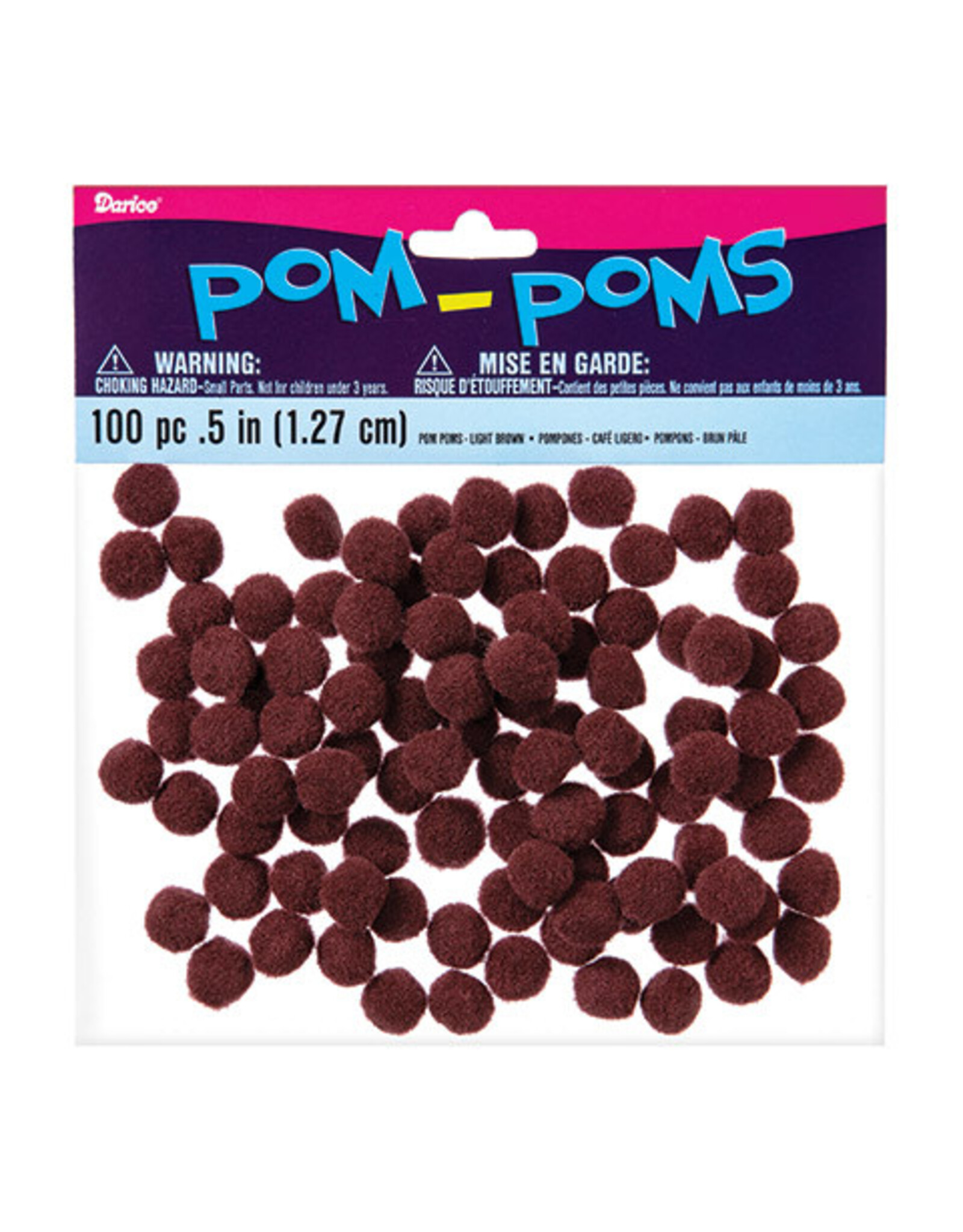 POM POMS: ½" BROWN - 100 PACK