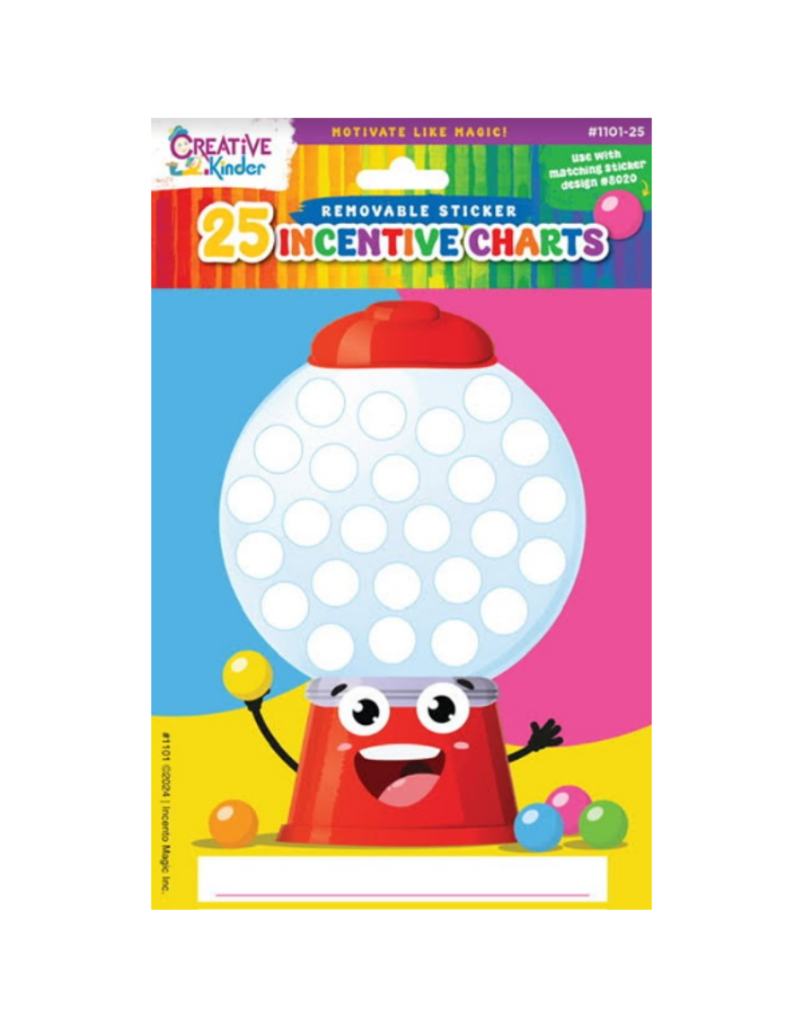 incento magic INCENTIVE CHART - ANIMATED GUM BALL MACHINE - 25 SHEETS