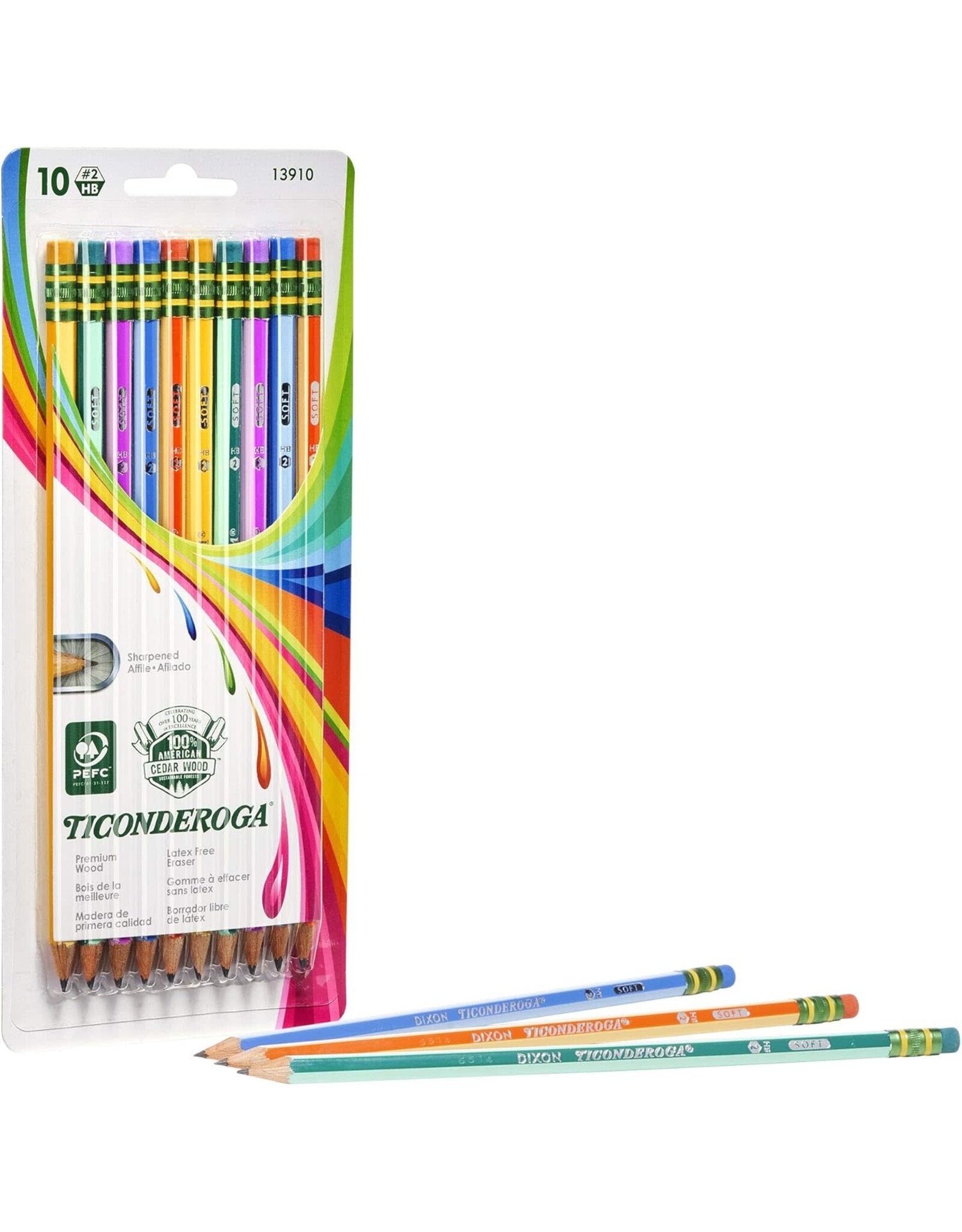TICONDEROGA #2 PENCIL ASSORTED COLOR BARRELS PRE SHARPENED - 10 PACK