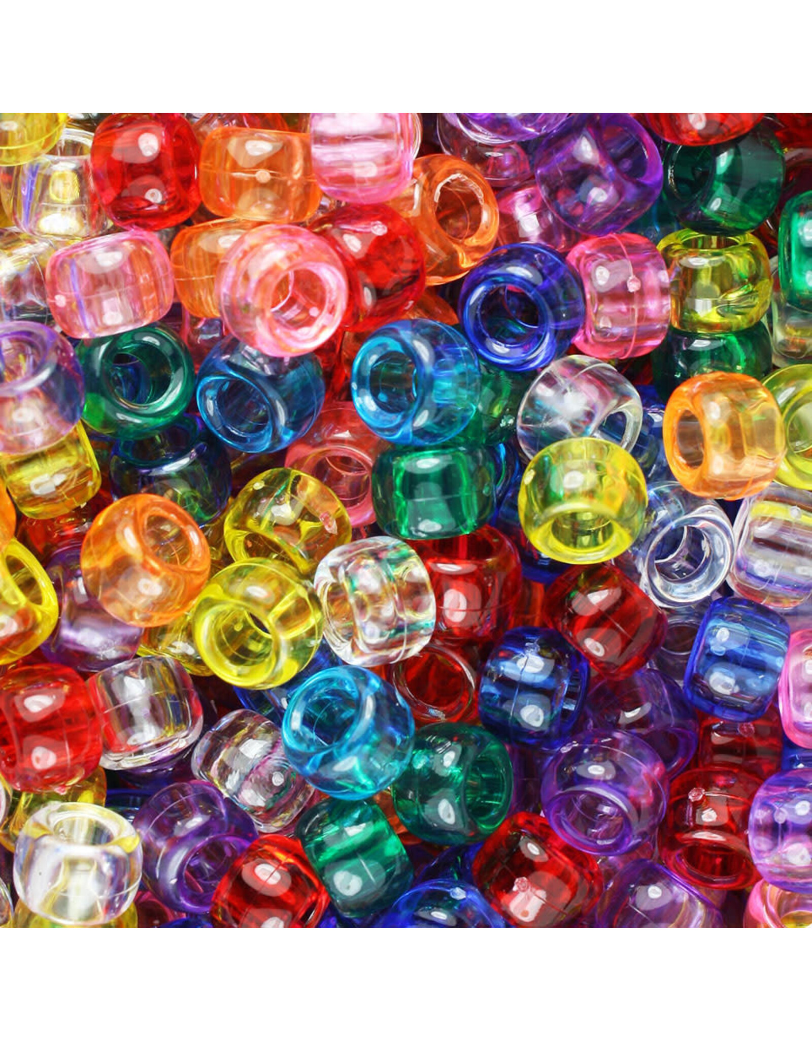 PONY BEAD: TRANSLUCENT ASSORTED COLORS  6mmX9mm 900 PACK