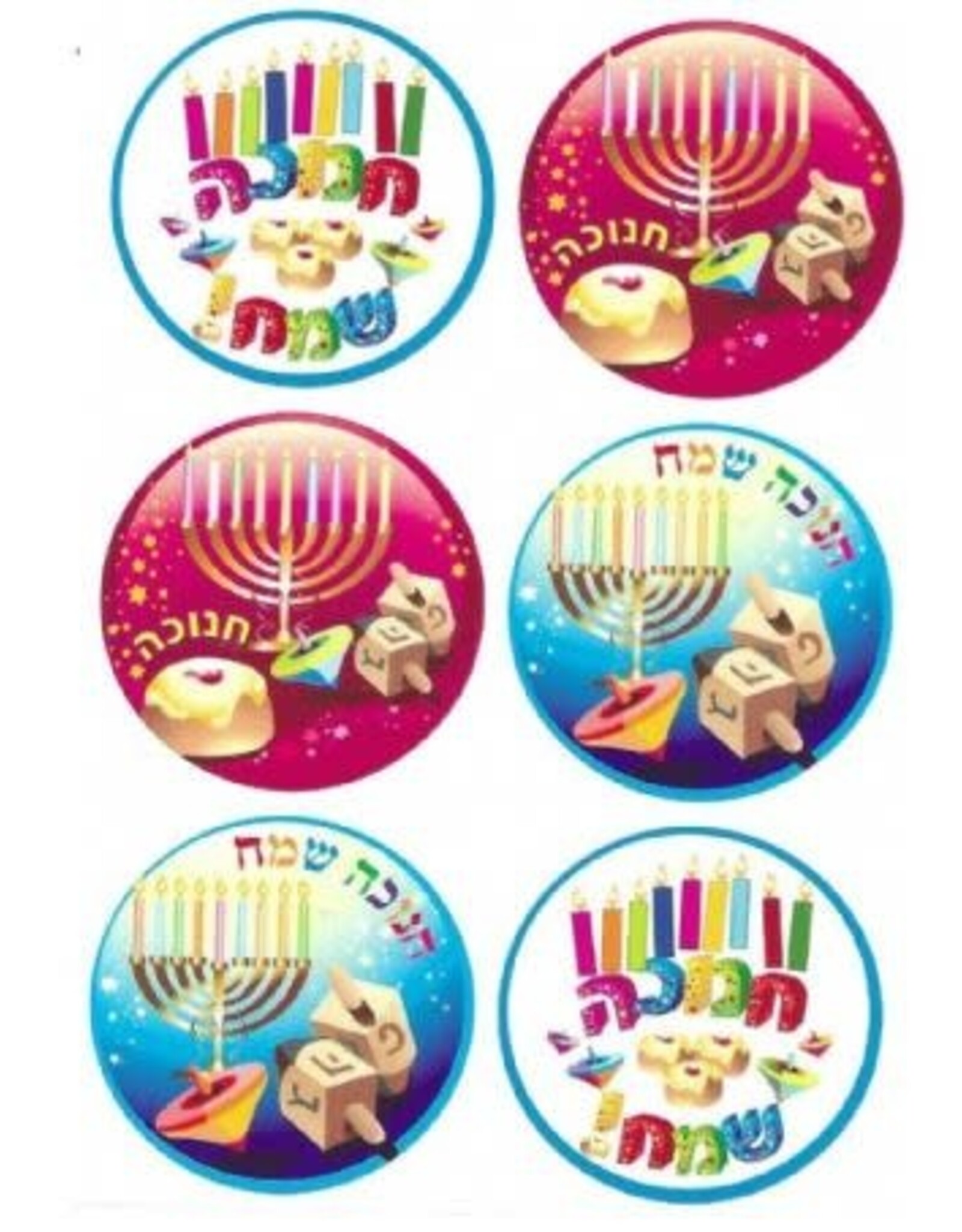 STICKER CHANUKAH SAMEACH 2" CIRCLE  10 SHEETS