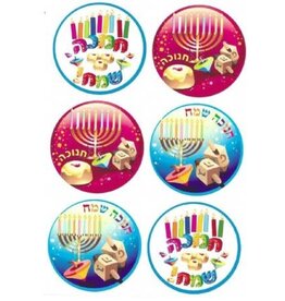 STICKER CHANUKAH SAMEACH 2" CIRCLE  10 SHEETS