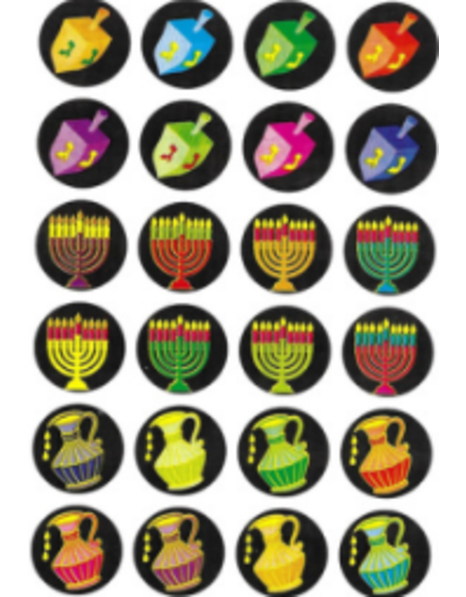 STICKERS: CHANUKAH  DREIDEL PITCHER BLACK BACK GROUND 10 SHEETS