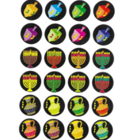 STICKERS: CHANUKAH  DREIDEL PITCHER BLACK BACK GROUND 10 SHEETS