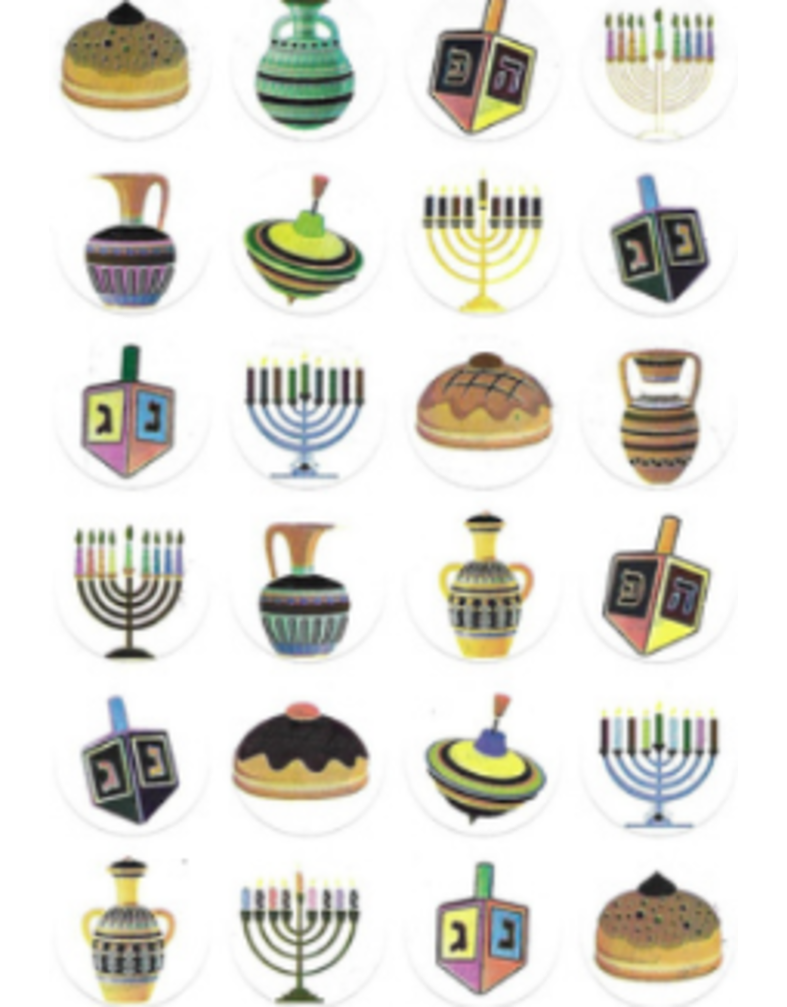 STICKERS: FOIL DOT CHANUKAH SYMBOLS 1" 10 SHEET