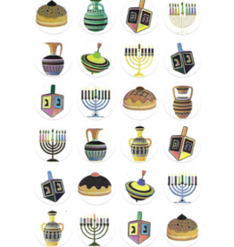 STICKERS: FOIL DOT CHANUKAH SYMBOLS 1" 10 SHEET