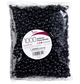 PONY BEADS:  OPAQUE  BLACK 6MMX9MM   1000 PACK