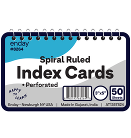 SPIRAL RULED INDEX CARDS 3" X 5" WHITE - 50 PACK