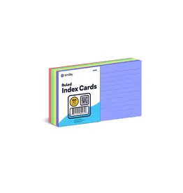 INDEX CARDS :  ASSORTED COLORS RULED  3"x5" - 100 PACK
