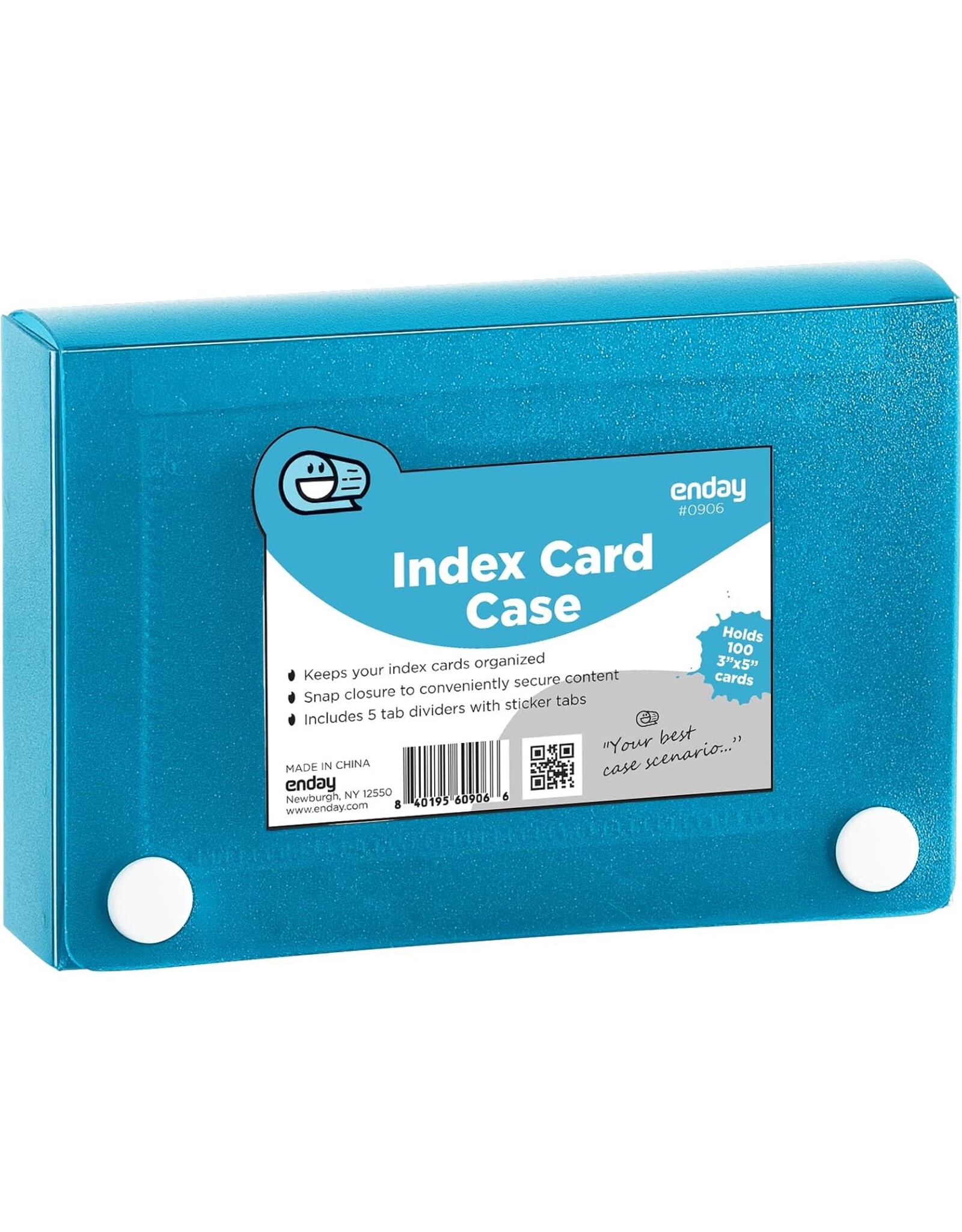 INDEX CARD CASE WITH 5 TAB DIVIDERS -  HOLDS 100 3"x5" CARDS - BLUE