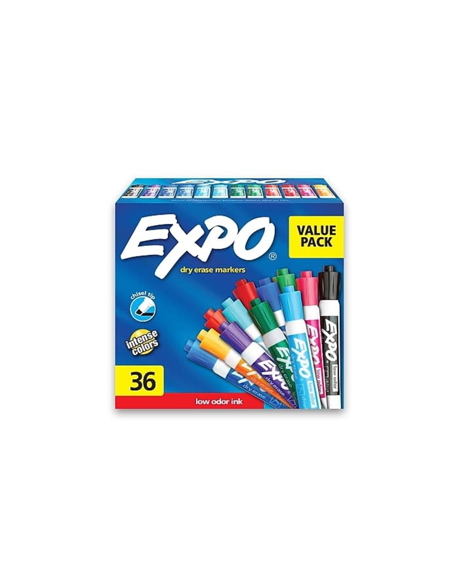 MARKER EXPO DRY ERASE LOW ODOR " MORE " ASSORTED COLORS, CHISEL - 36 PACK