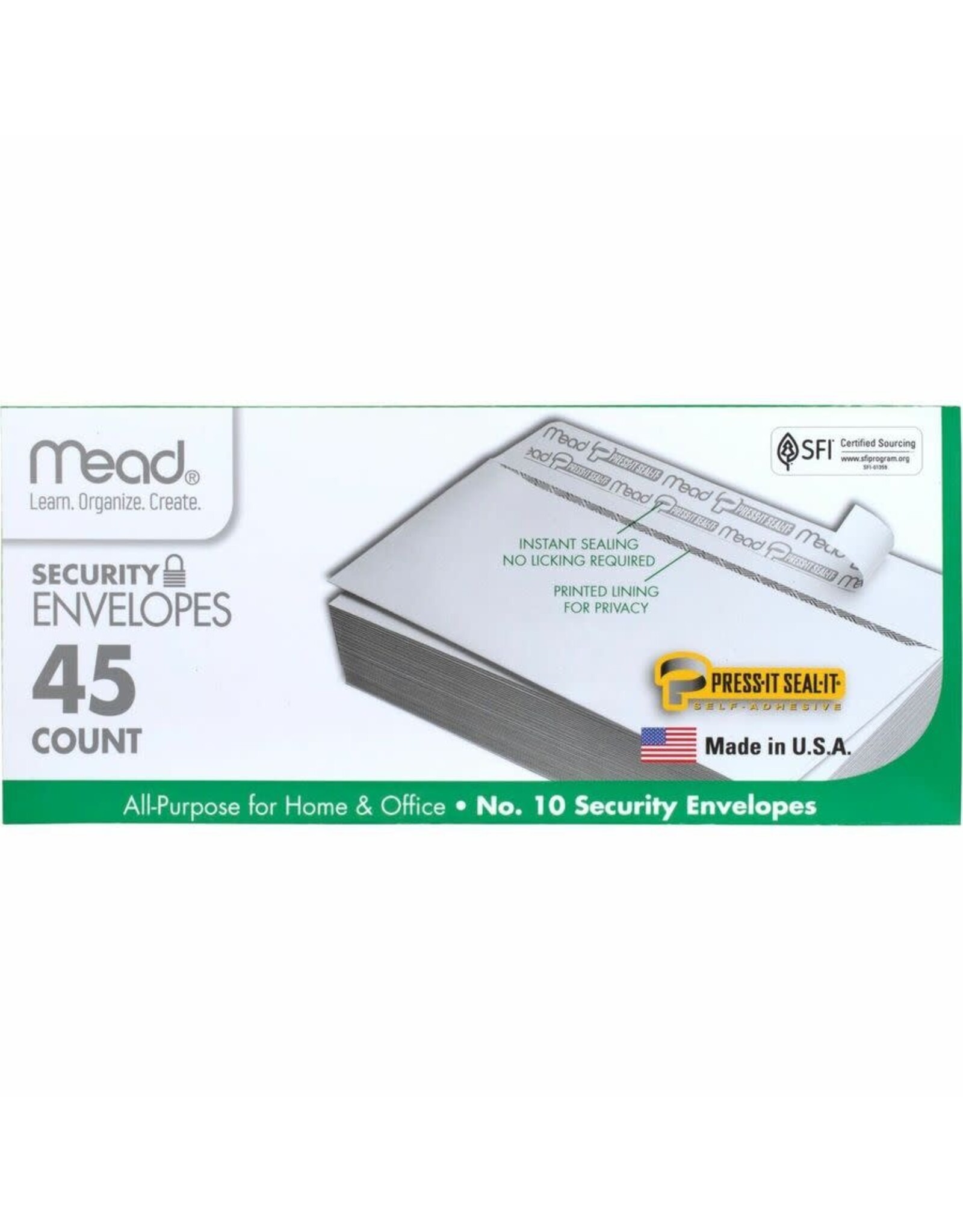 MEAD MEAD ENVELOPES: 4-1/8"x 9½" SECURITY PRESS & SEAL - 45 PACK  #10