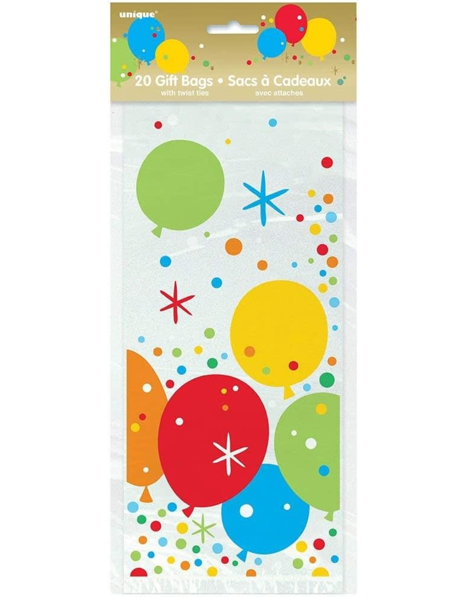 Unique CELLOPHANE PARTY BAGS: BALLOONS WITH TWIST TIES 11"X5" - 20 PACK