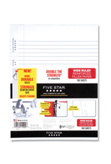 FIVE STAR REINFORCED FILLER PAPER WIDE RULED 10.5"X8" - 100 PACK