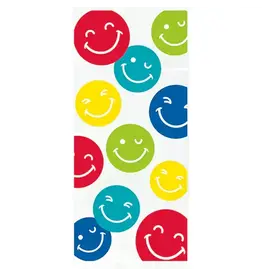 Unique CELLOPHANE PARTY BAGS: SMILE FACE WITH TWIST TIES  11"X5" - 20 PACK