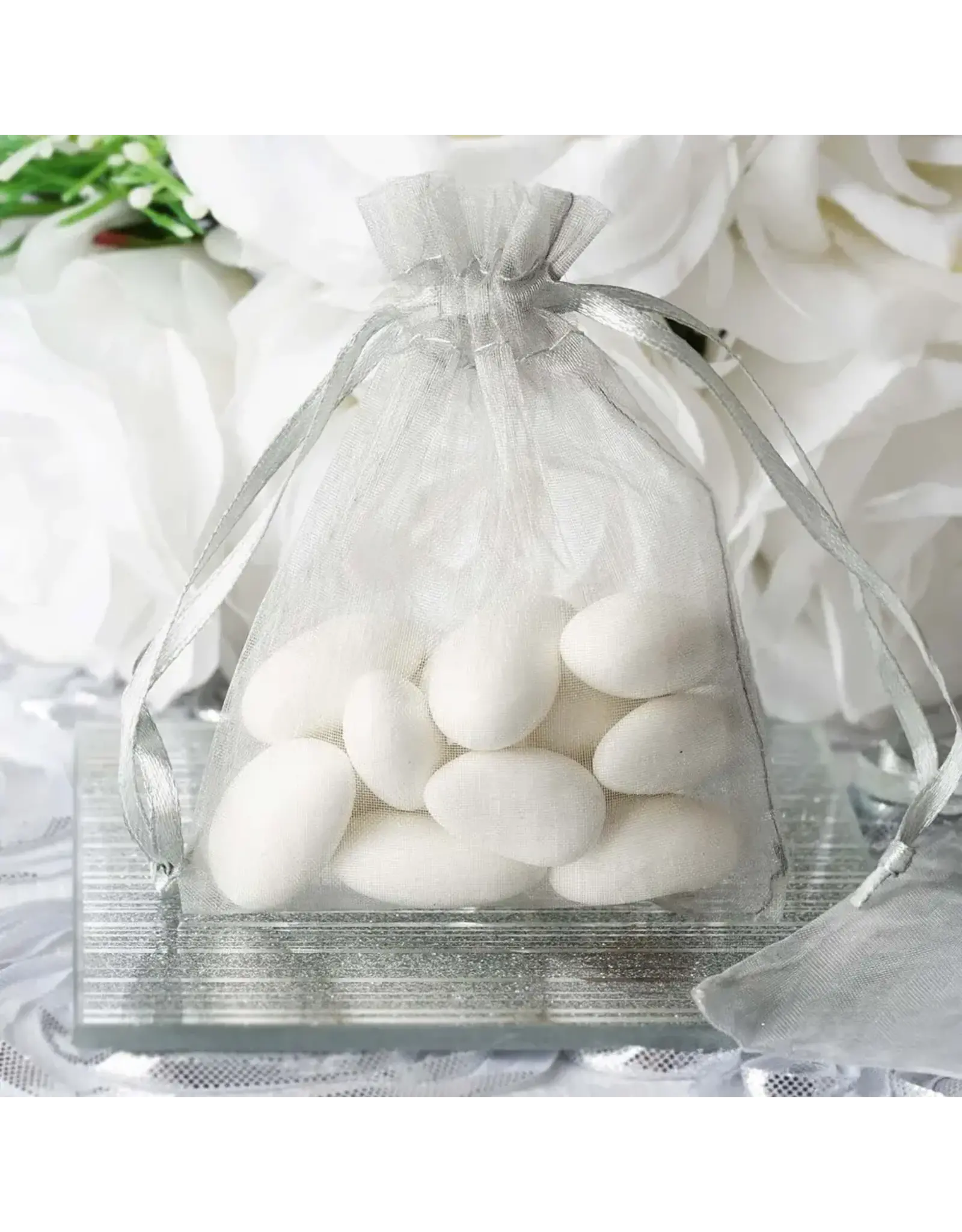 ORGANZA BAGS : 3"x4" SILVER 10 PACK