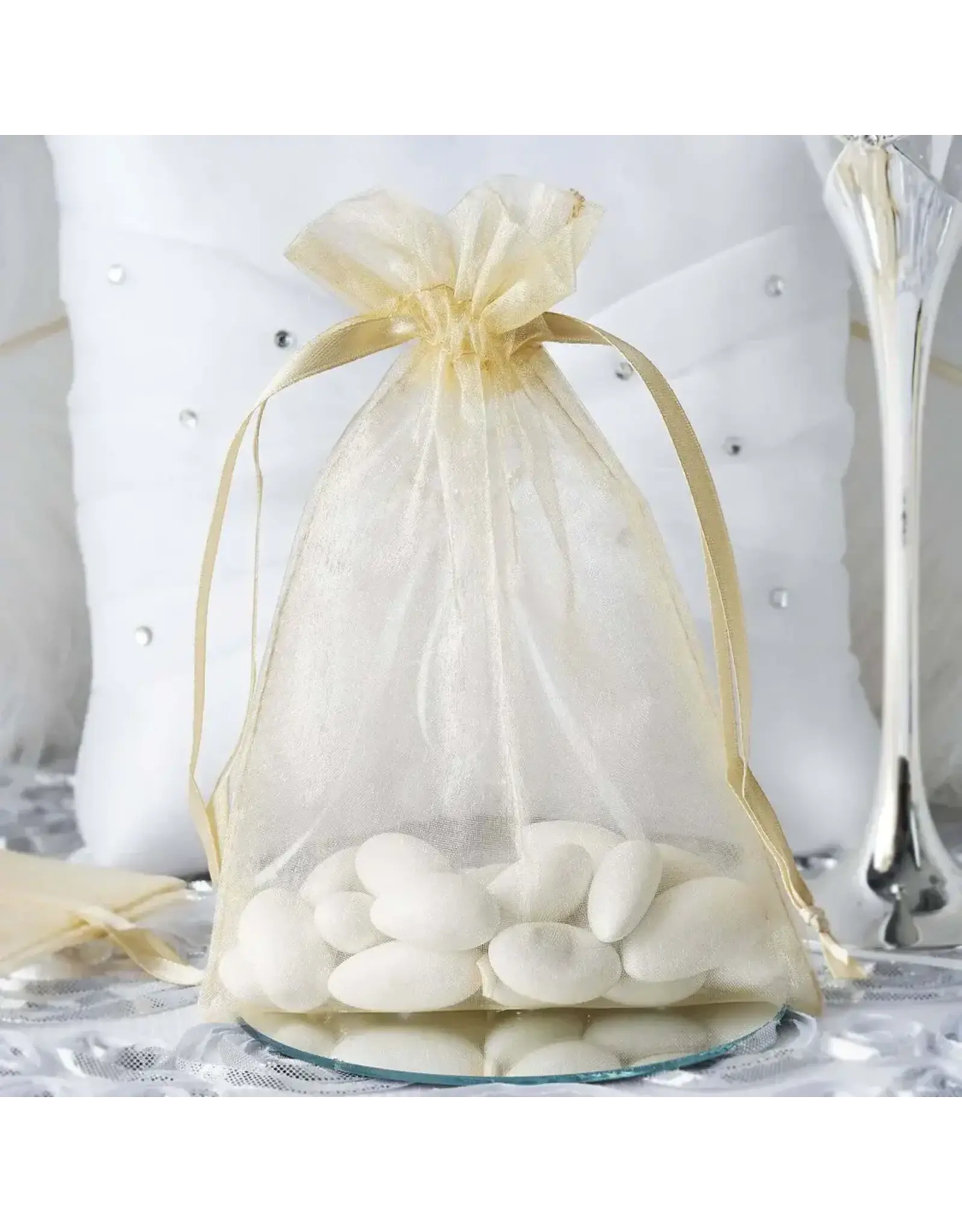 ORGANZA BAGS : 5"X7" CHAMPAGNE GOLD 10 PACK