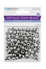 PONY BEADS: METALLIC SILVER 6mmX9mm 150 PACK