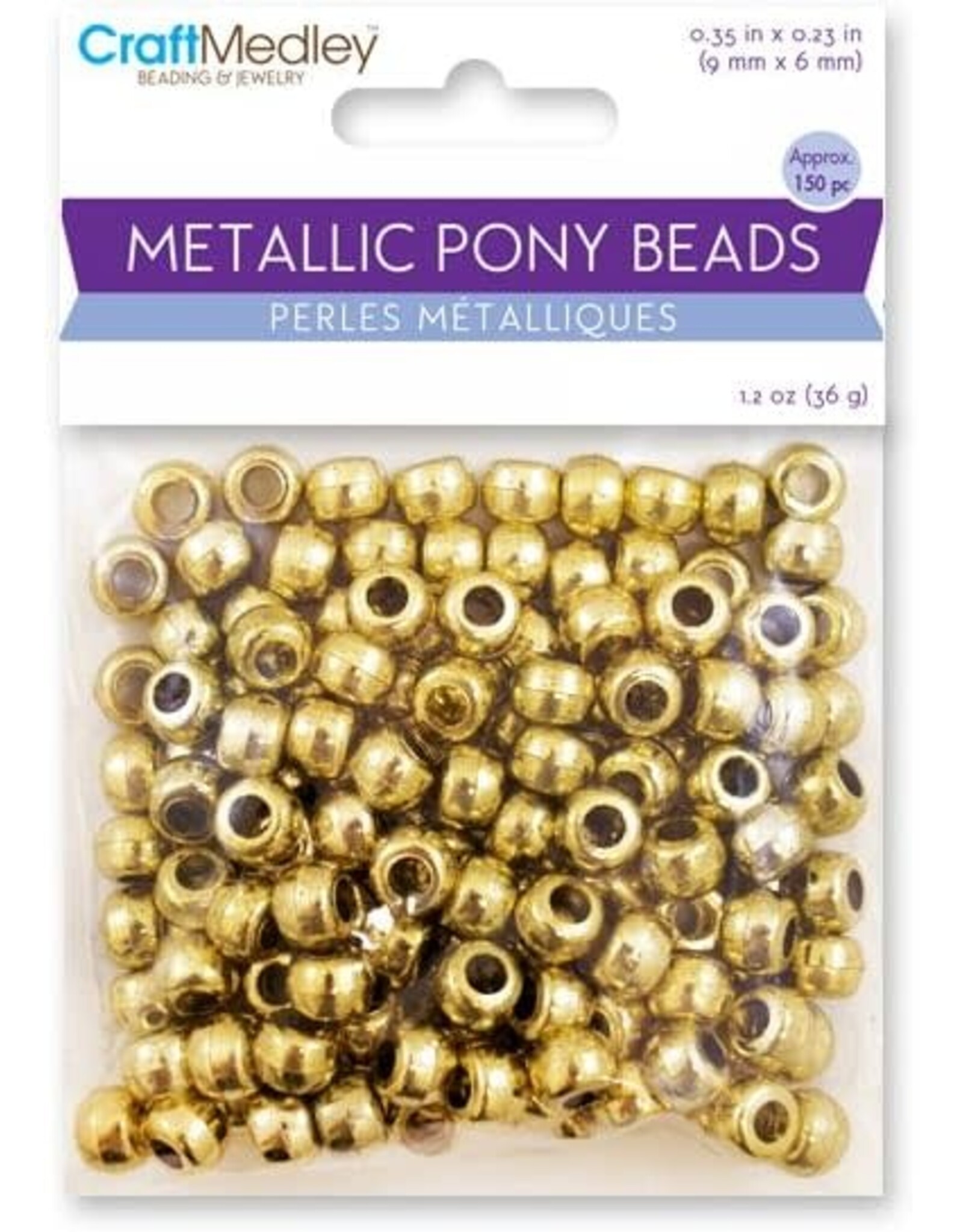 PONY BEADS: METALLIC GOLD 6mmX9mm APPROX. 150 PACK