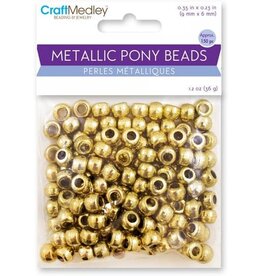 PONY BEADS: METALLIC GOLD 6mmX9mm APPROX. 150 PACK